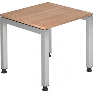 HAMMERBACHER Prokura höhenverstellbarer Schreibtisch nussbaum rechteckig, 4-Fuß-Gestell silber 80,0 x 80,0 cm