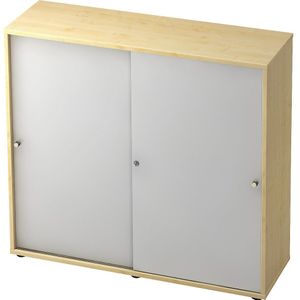 eurokraft pro Schuifdeurkast, 2 legborden, tussenwand, ahornhoutdecor / blank aluminiumkleurig