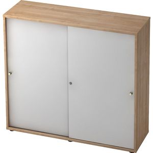 eurokraft pro Schuifdeurkast, 2 legborden, tussenwand, notenhoutdecor / blank aluminiumkleurig
