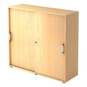 Hammerbacher Schuifdeurkast Spaanplaat 2 Planken Afsluitbaar 1.200 x 400 x 1.100 mm Ahorn Bruin