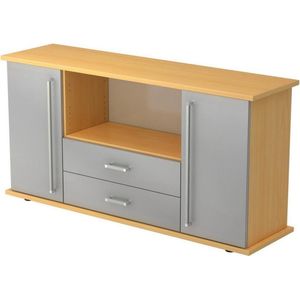 KAPA SB | Dressoir | met deuren + laden - Beuken/Zilver Sideboard Chrome metaal handgreep