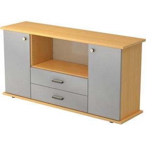 KAPA SB | Dressoir | met deuren + laden - Beuken/Zilver Sideboard Greeplijst kunststof