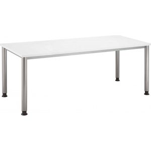 mcbuero.de Schreibtisch 4-Fuß-rund 180x80cm Weiß/Silber