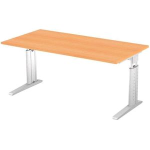 Bureautafel TARVIS, C-poot, rechthoek, B 1600 mm, onderstel zilver, in hoogte verstelbaar, beukenpatroon