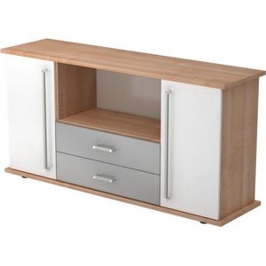 KAPA SB | Dressoir | met deuren + laden - Walnoot/Wit Sideboard Chrome metaal handgreep