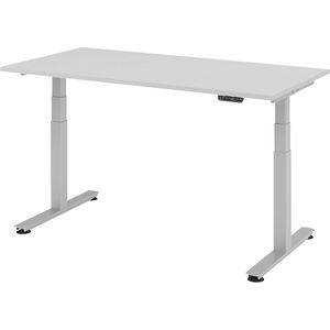 Sta-bureautafel, elektrisch in hoogte verstelbaar, recht, b x d = 1600 x 800 mm, lichtgrijs