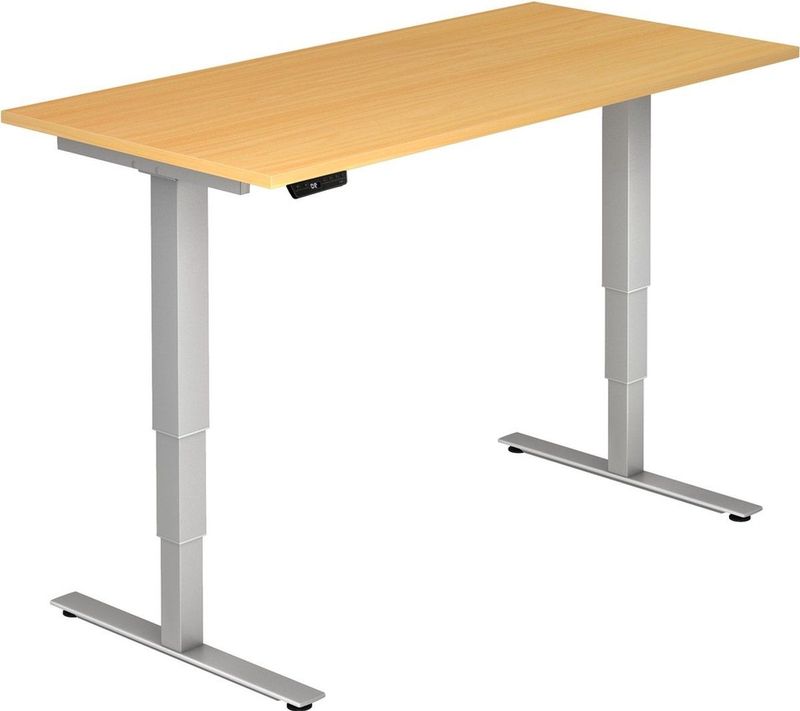HAMMERBACHER XDSM16 elektrisch höhenverstellbarer Schreibtisch buche rechteckig, T-Fuß-Gestell silber 160,0 x 80,0 cm