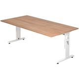 HAMMERBACHER Gradeo höhenverstellbarer Schreibtisch nussbaum rechteckig, C-Fuß-Gestell weiß 200,0 x 100,0 cm