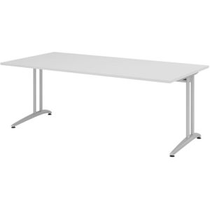 HAMMERBACHER Altus Schreibtisch grau rechteckig, C-Fuß-Gestell silber 200,0 x 100,0 cm
