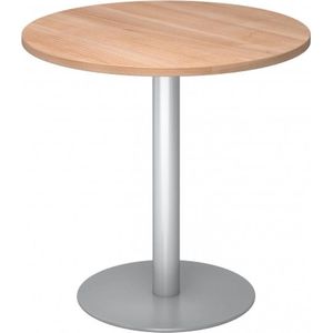 Vergadertafel, Ø 800 mm, 755 mm hoog, frame zilverkleurig, blad notenhoutdecor