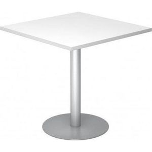 Vergadertafel, l x b = 800 x 800 mm, 755 mm hoog, frame zilverkleurig, blad wit