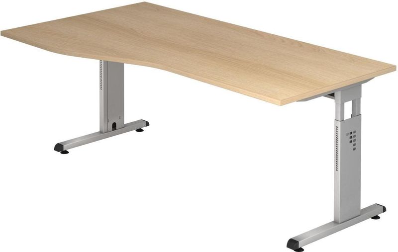 HAMMERBACHER OS 18 höhenverstellbarer Schreibtisch eiche Trapezform, C-Fuß-Gestell silber 180,0 x 80,0/100,0 cm