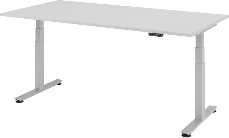 HAMMERBACHER XDSM2E elektrisch höhenverstellbarer Schreibtisch lichtgrau rechteckig, T-Fuß-Gestell silber 200,0 x 100,0 cm