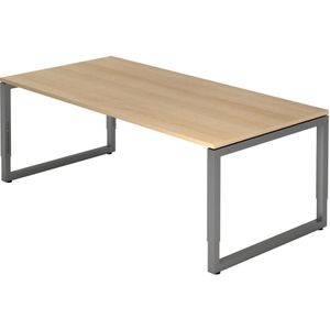 eurokraft pro Bureautafel met frame van vierkante staalbuis, hoogte 650 - 850 mm, b x d = 2000 x 1000 mm, eikenhout / grafiet