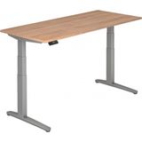 HAMMERBACHER XBHM19 elektrisch höhenverstellbarer Schreibtisch nussbaum rechteckig, C-Fuß-Gestell silber 180,0 x 80,0 cm