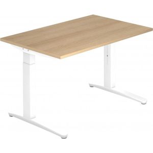 eurokraft pro ANNY - Bureautafel met C-vormig onderstel, in hoogte verstelbaar 650 - 850 mm, breedte 1200 mm, eikenhout / wit