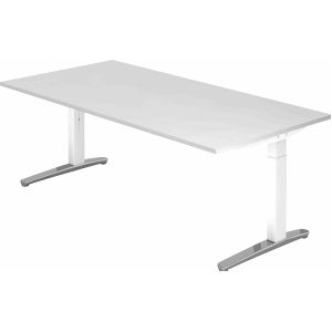 Bureautafel TOPAS LINE, handmatig in hoogte verstelbaar, B 2000 mm, wit/wit/aluminium gepolijst