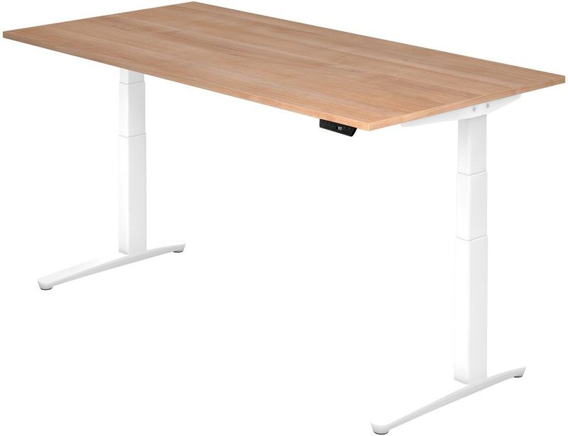 HAMMERBACHER XBHM2E elektrisch höhenverstellbarer Schreibtisch nussbaum rechteckig, C-Fuß-Gestell weiß 200,0 x 100,0 cm