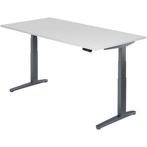 HAMMERBACHER XBHM2E elektrisch höhenverstellbarer Schreibtisch weiß rechteckig, C-Fuß-Gestell grau 200,0 x 100,0 cm