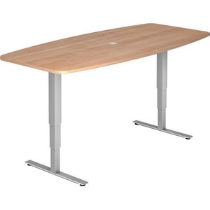 Vergadertafel, b x d = 2200 x 1030 mm, elektrisch in hoogte verstelbaar 620 - 1270 mm, notenhoutdecor