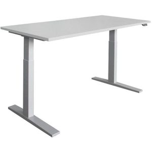 UPLINER-K - Bureautafel, elektrisch in hoogte verstelbaar, 700 - 1200 mm, b x d = 1200 x 800 mm, b x d = 1600 x 800 mm, lichtgrijs/aluminiumzilver
