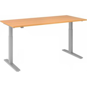 HAMMERBACHER Akandia elektrisch höhenverstellbarer Schreibtisch buche rechteckig, C-Fuß-Gestell silber 180,0 x 80,0 cm