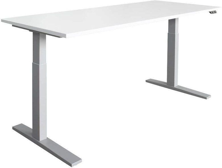 HAMMERBACHER XMKA19 elektrisch höhenverstellbarer Schreibtisch weiß rechteckig, C-Fuß-Gestell silber 180,0 x 80,0 cm
