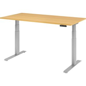 UPLINER-K - Bureautafel, elektrisch in hoogte verstelbaar, met geheugenschakelaar, b x d = 1600 x 800 mm, beukenhout/aluminiumzilver