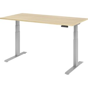 UPLINER-K - Bureautafel, elektrisch in hoogte verstelbaar, met geheugenschakelaar, b x d = 1600 x 800 mm, eikenhout/aluminiumzilver