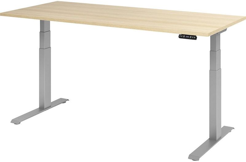 HAMMERBACHER XDKB19 elektrisch höhenverstellbarer Schreibtisch eiche rechteckig, C-Fuß-Gestell silber 180,0 x 80,0 cm