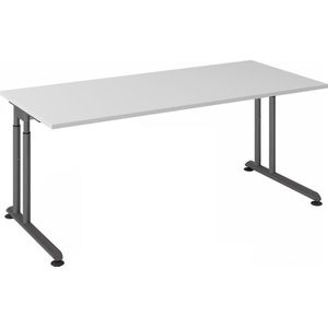 Breno bureau, handmatig in hoogte verstelbaar, horizontale kabelgoot, B 1800 x D 800 x H 680-820 mm, spaanplaat &amp; staal, lichtgrijs/grafiet