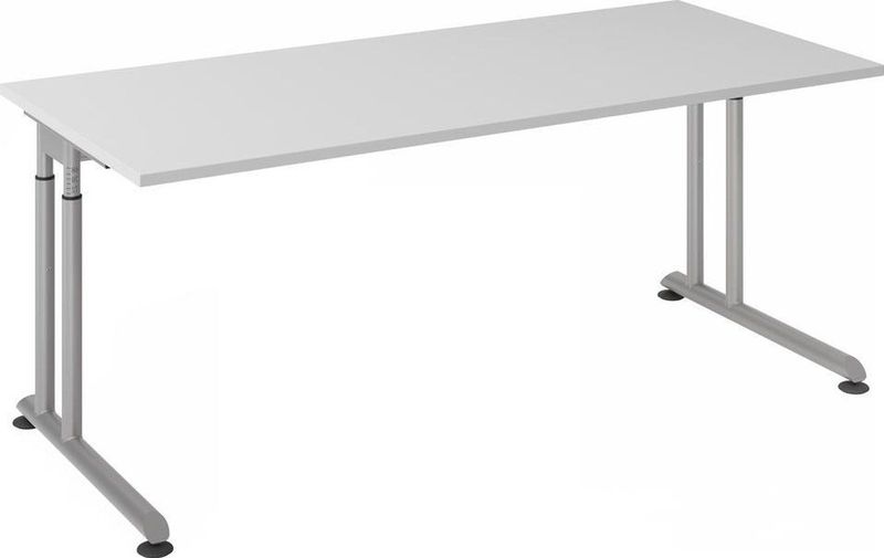 HAMMERBACHER Popular höhenverstellbarer Schreibtisch lichtgrau rechteckig, C-Fuß-Gestell silber 180,0 x 80,0 cm