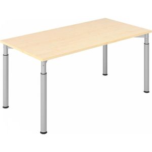 VERA-ZWO - Bureautafel met 4 poten, in hoogte verstelbaar, b x d = 1600 x 800 mm, blad ahornhoutdecor, frame blank aluminiumkleurig