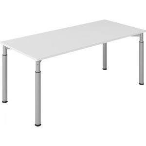 VERA-ZWO - Bureautafel met 4 poten, in hoogte verstelbaar, b x d = 1800 x 800 mm, blad lichtgrijs, frame blank aluminiumkleurig