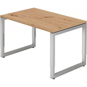 eurokraft pro ANNY - Bureautafel met frame van vierkante staalbuis, b x d = 1200 x 800 mm, eikenhout met noesten / aluminiumzilver