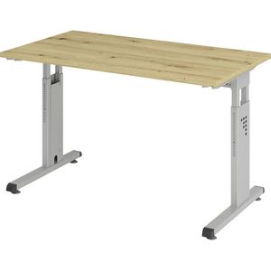 Bureau Mini-Office C, met C-vormig onderstel, aluminiumkleurig, breedte 1200 mm, eikenhoutdecor