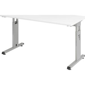 Bureau Mini-Office C, met C-vormig onderstel, aluminiumkleurig, breedte 1400 mm, wit