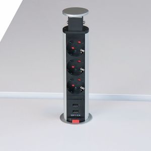 ELDO600 | Stekkerdoos toren (zonder frezen) | 3 x socket | 2 x USB - Accessoires Alu