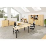 HAMMERBACHER Anbautisch höhenverstellbar LA160 ahorn, silber halbrund 80,0 x 160,0 x 65,5 - 82,5 cm