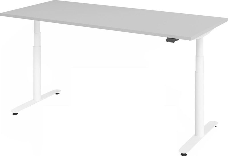 HAMMERBACHER VXDLR19 elektrisch höhenverstellbarer Schreibtisch lichtgrau rechteckig, T-Fuß-Gestell weiß 180,0 x 80,0 cm