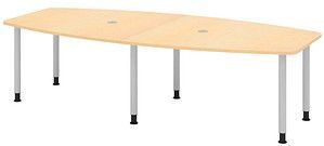 HAMMERBACHER Konferenztisch KT28C ahorn Tonnenform, Rundrohr silber, 280,0 x 85,0 - 130,0 x 72,0 - 74,0 cm