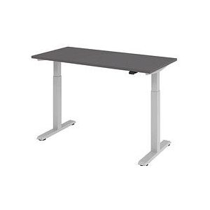 HAMMERBACHER XMST614 elektrisch höhenverstellbarer Schreibtisch grafit rechteckig, T-Fuß-Gestell silber 140,0 x 67,2 cm