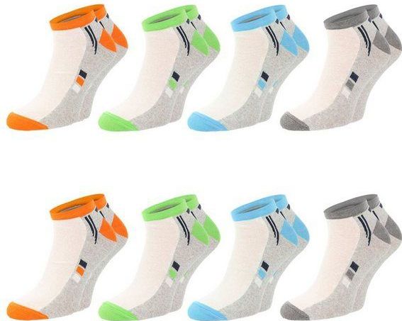 Chili Lifestyle Sneakersocken Summer Color Ankle Damen Herren orange grün blau grau Baumwollsocken (Multipack, 8-Paar, 4 Farbdesigns) Weichbund ohne Gummidruck