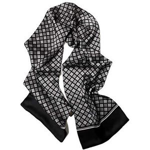 UK_Stone herensjaal, van 100% zijde, vintage sjaal met patroon, pied-de-poule ruitpatroon zwart-grijs