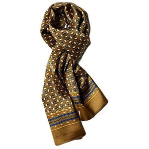 UK_Stone herensjaal, van 100% zijde, vintage sjaal met patroon, Geruit bloemenpatroon goud