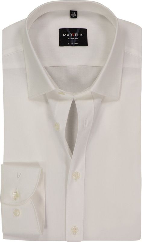 Marvelis - Overhemd - Lichtbeige - 100% Katoen - Lange Mouw, Modern Kent Kraag, Uni Popeline