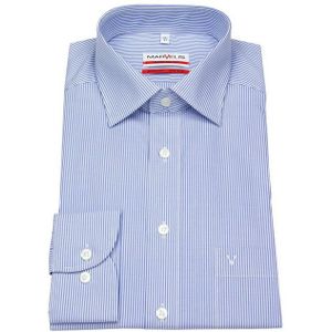 MARVELIS - Modern Fit Overhemd - Blauw met Wit Gestreept - Strijkvrij