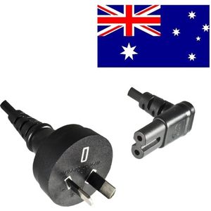 Stroomkabel met haakse C7 plug en rechte Australische (type I) stekker - 2x 0,75mm / zwart - 2 meter