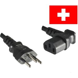 Apparaatsnoer met haakse C13 plug en rechte Zwitserse (type J) stekker - 3x 0,75mm / zwart - 1 meter