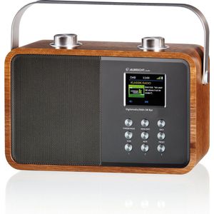 Albrecht DR850 Draagbare digitale radio voor thuis of onderweg met accu, gecombineerd DAB+ met FM en Bluetooth muziekstreaming, bruine houten behuizing